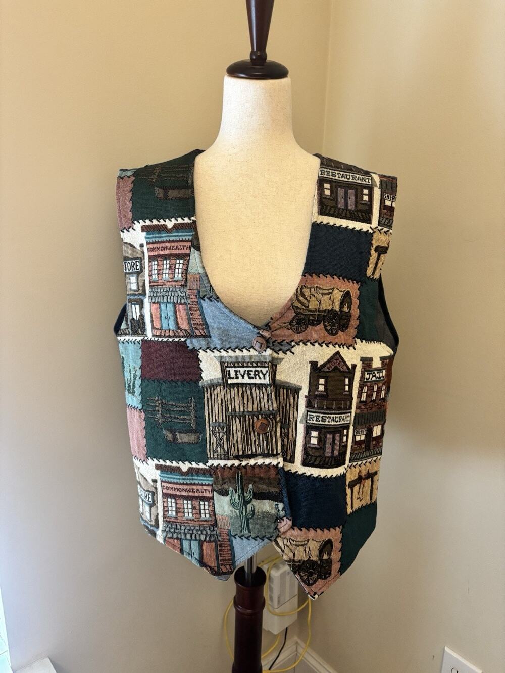 K.W.B.L Los Angeles Vintage Western Unique Town Vest Denim Size 2XL